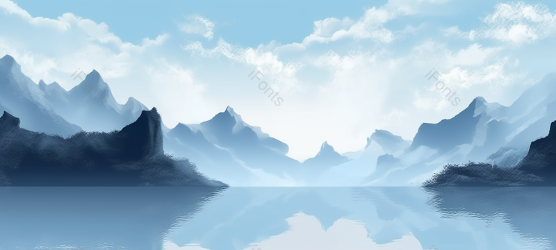 蓝色简约意境山水小清新背景图,插画/手绘图,插画/手绘图库,插画/手绘图下载,插画/手绘